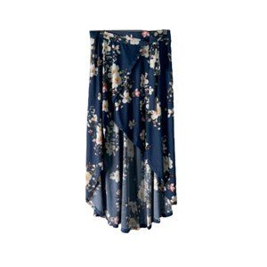 Lida Collection Floral Wrap Skirt High Low Stretch Knit Blue Pink S / M New